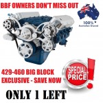 FORD FALCON MUSTANG BBF 429 460 SERPENTINE PULLEY AND BRACKET COMPLETE KIT WITH ALTERNATOR AIR CONDITIONING USING GM TYPE II POWER STEERING PUMP ALL INCLUSIVE